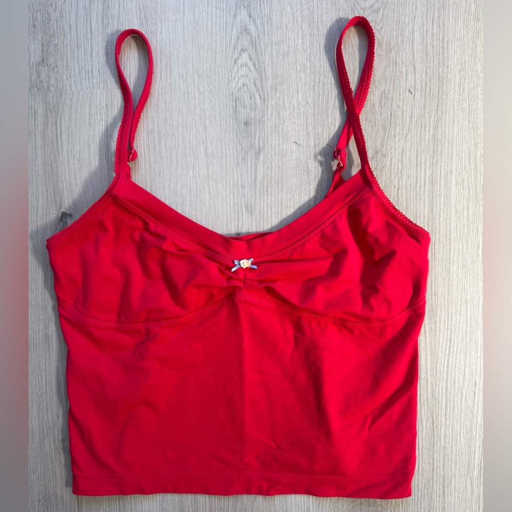 FREE PEOPLE Wear it Out Tank Red Spaghetti Strap Cami Top Blue Bow Size XL